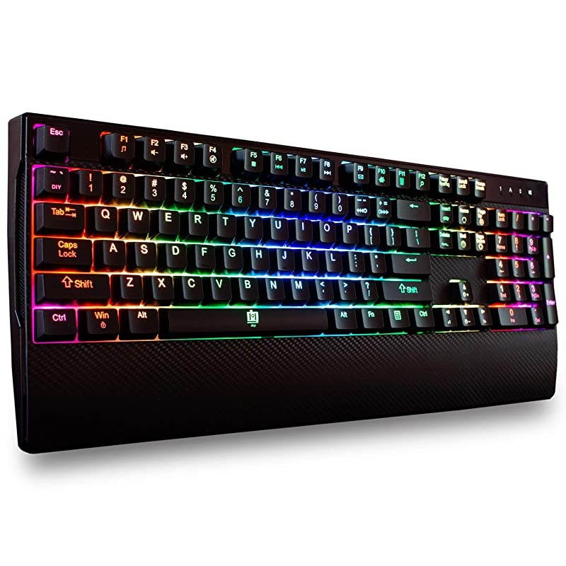 Mechanical Gaming Keyboard | Anti-Ghosting | Ergonomic Fixed Palm Rest | Full Customizable RGB Backlit | Carbon Fiber Design | Outemu Blue Switch | Wired | Black