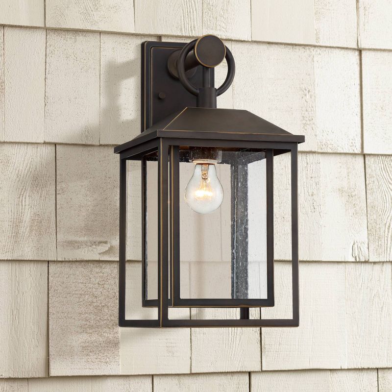 John Timberland Mission Outdoor Wall Light Fixture Bronze 18" Textured Glass for Exterior House Porch Patio Deck