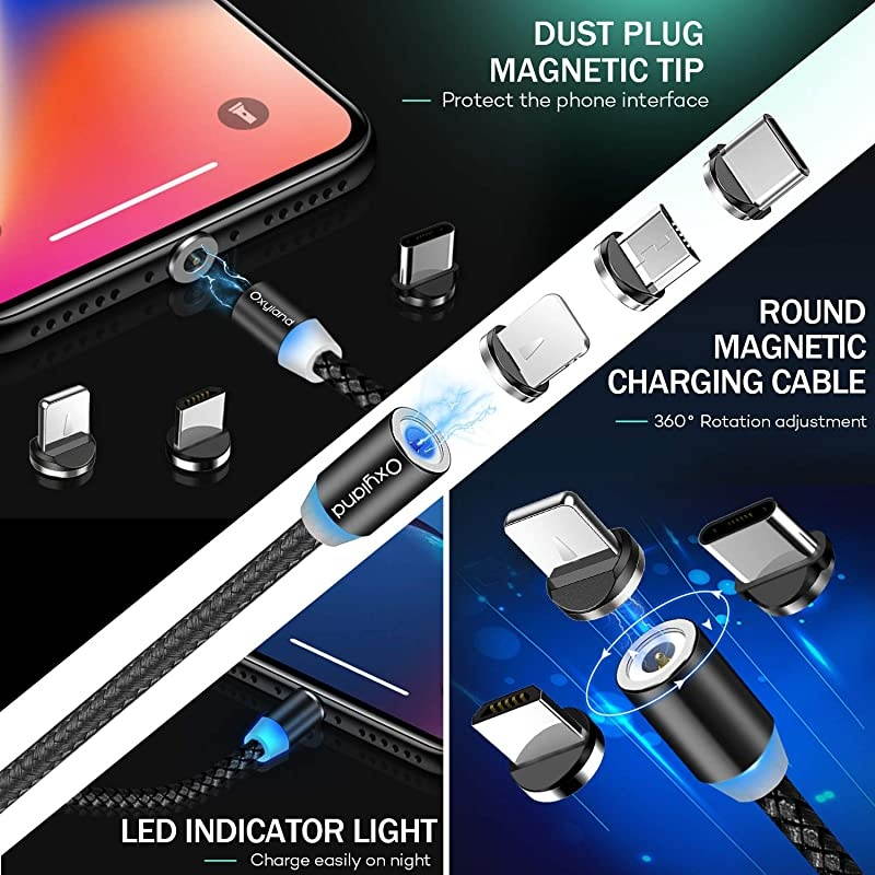 Charging Cable [3-Pack, 3ft/6ft/6ft] Phone Charger Cable, 3 in 1 Cable, Compatible for Micro USB, i-Products and Type C Charging Cable