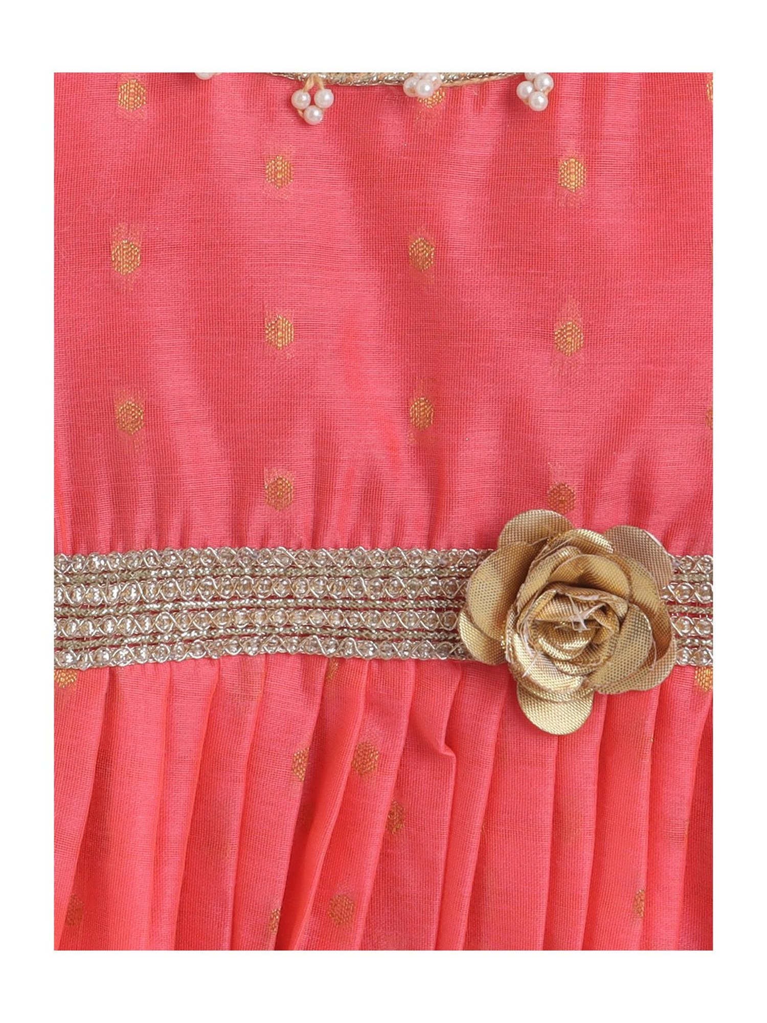Many Frocks Kids Coral & Pink Embroidered Lehenga with Choli
