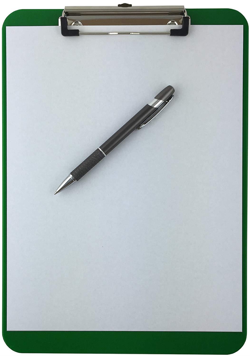 Trade Quest Plastic Clipboard Opaque Color Letter Size Low Profile Clip (Pack of 6) (Green)