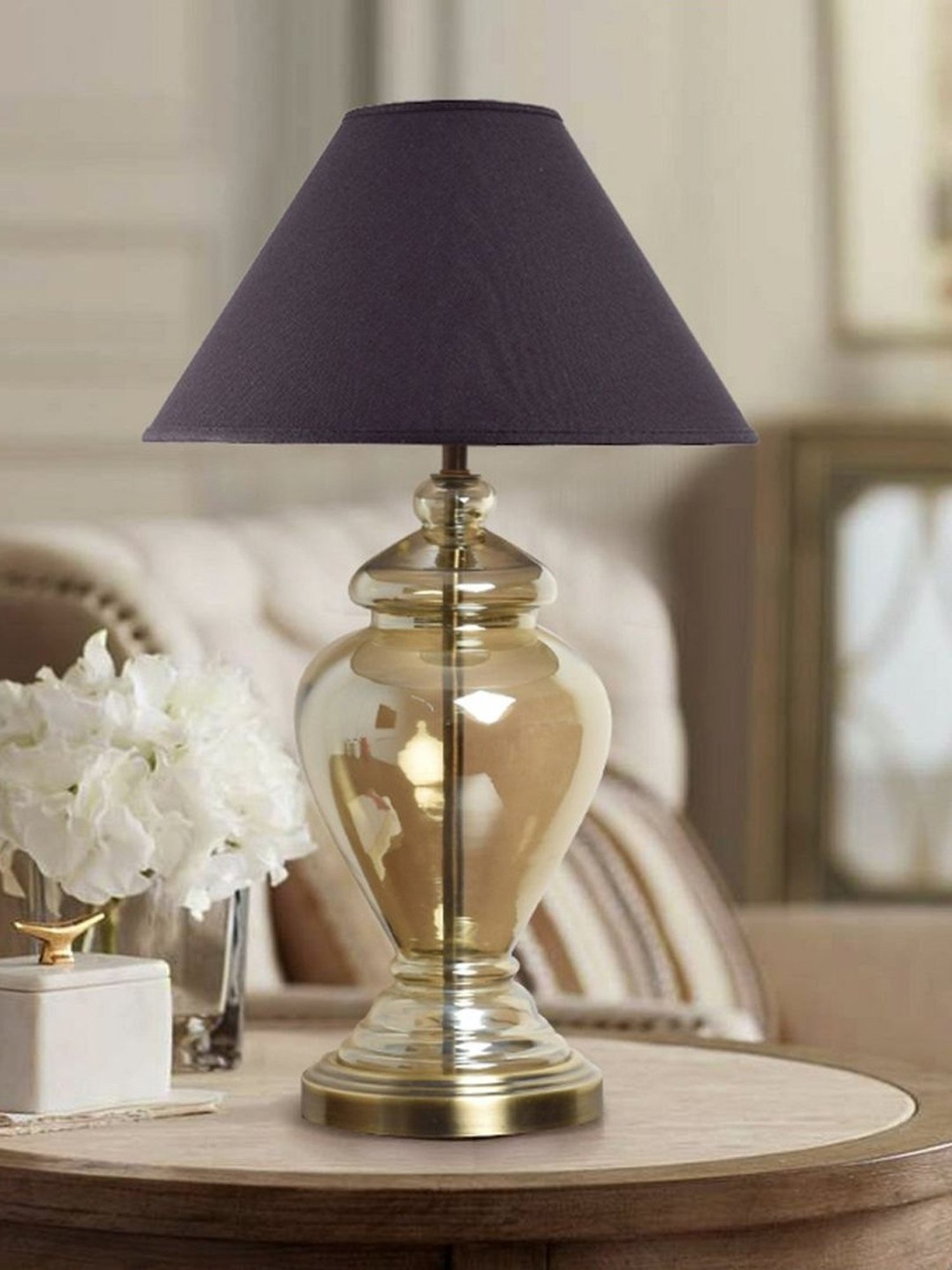 Kapoor Lamp Shades Champagne & Black Glass Syracuse Cotton Shade Table Lamp