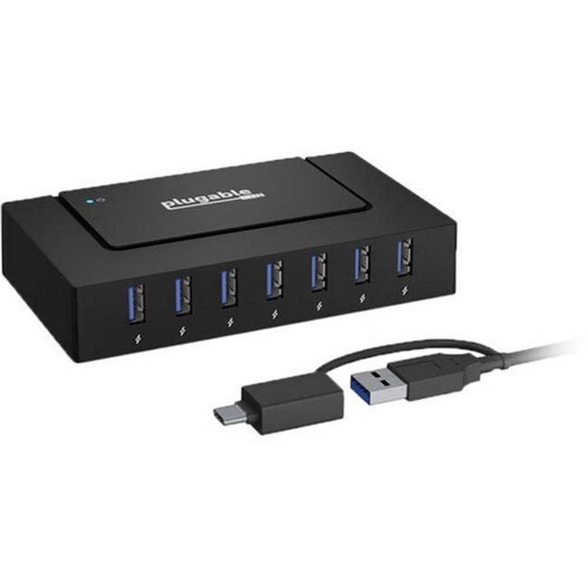 Plugable 7-in-1 USB Charging Hub for Laptops with USB-C or USB 3.0 - USB Charging Station for Multiple Devices and USB Data Transfer with a 60W Power Adapter