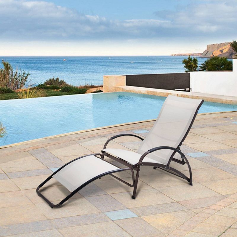 Outdoor Aluminum Adjustable Chaise Lounge Rocking Chair - Tan - Crestlive Products