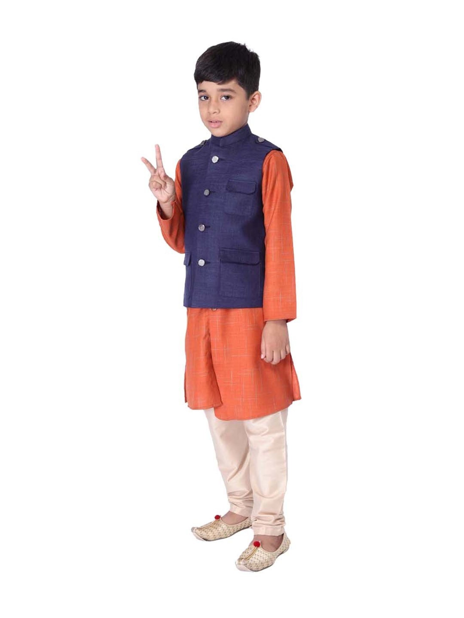 TABARD Kids Orange & Blue Cotton Printed Kurta Set
