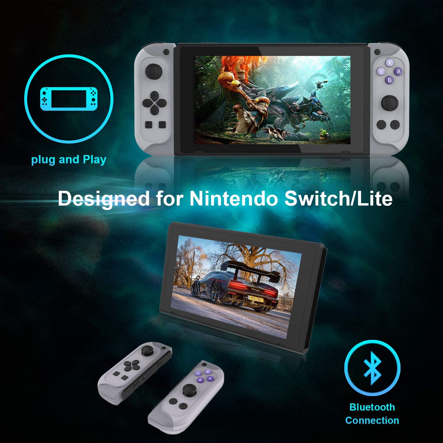 Switch Joy Pad Replacement for Switch,Switch Joy-con(L/R) Remotes Controller with Turbo,Motion Control & Dual Shock,Built-in Games Props Function-Wired/Wireless Switch Controller-Gray