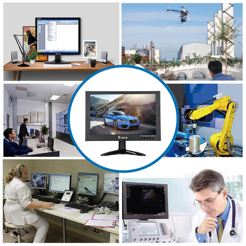 Eyoyo 10" IPS LED Screen HD 1280*800 VGA AV HDMI LCD Monitor for Home CCTV Camera DVD PC FPV