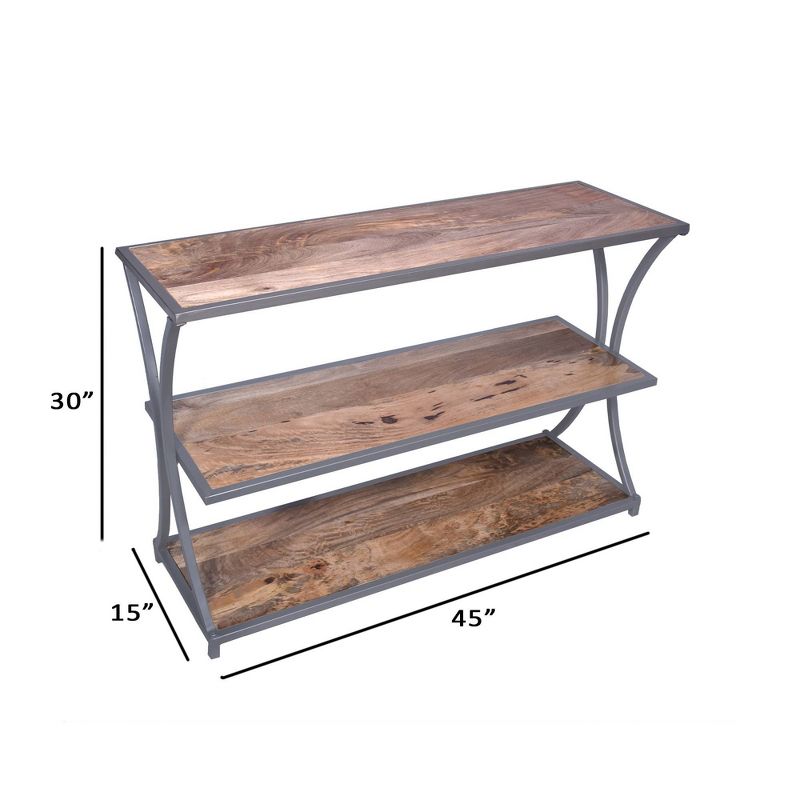 Metal Framed Three Tier Console Table with Mango Wood Shelves Brown/Gray - The Urban Port