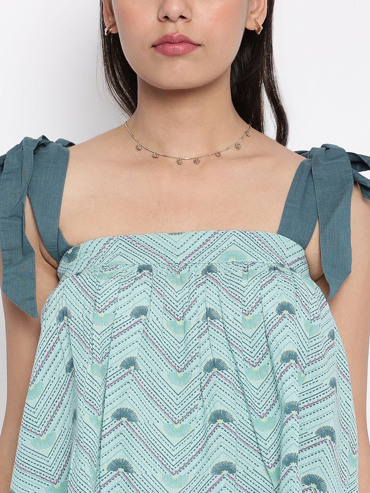 Fabindia Green Cotton Printed Top