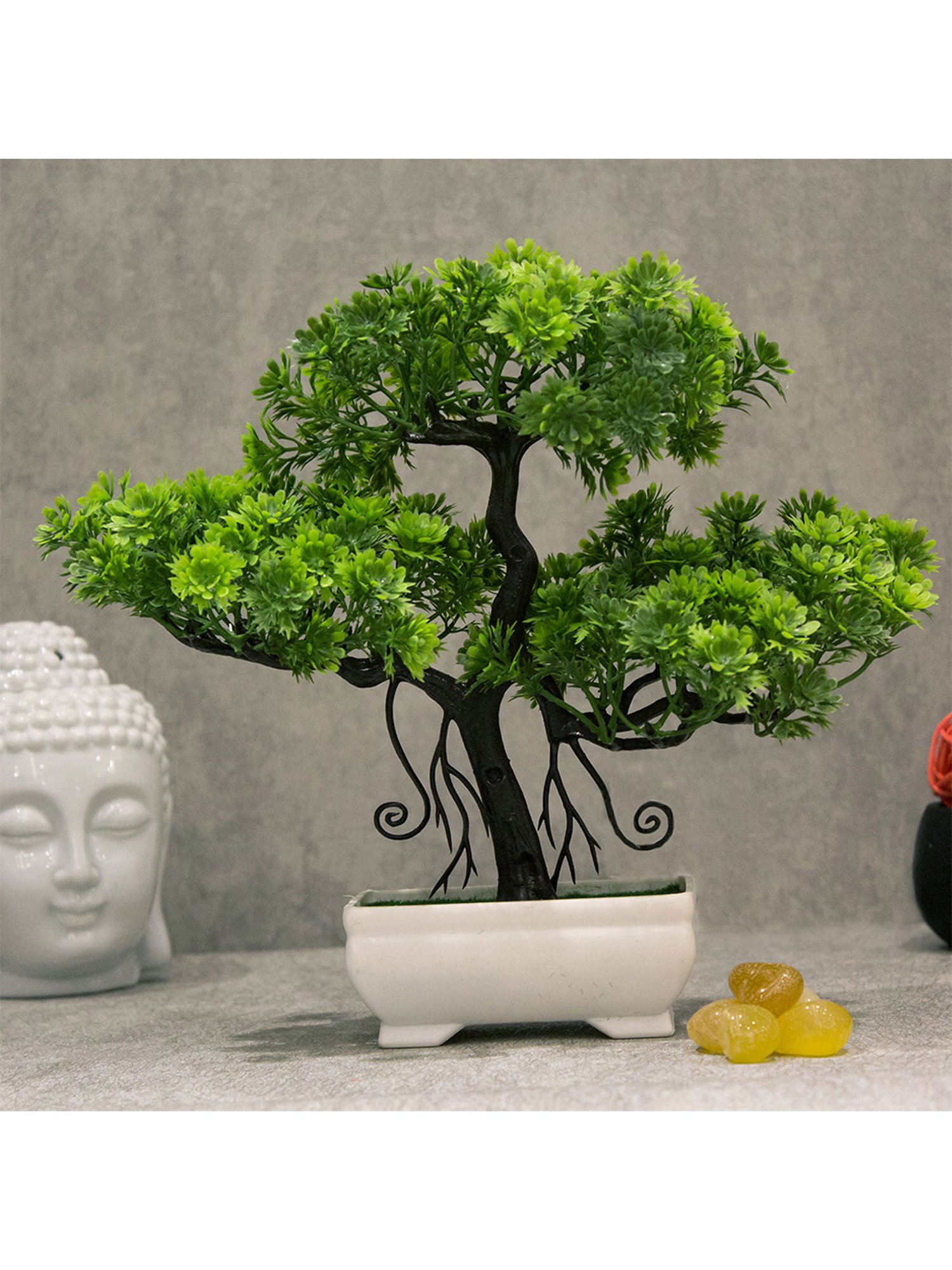 Amflix Green Artificial Bonsai Plant With Pot