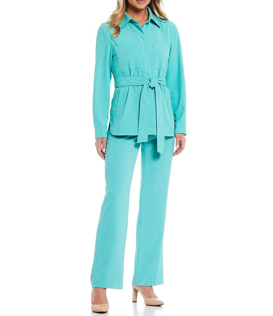 Tahari ASL Long Sleeve Tie Waist Shirt Jacket