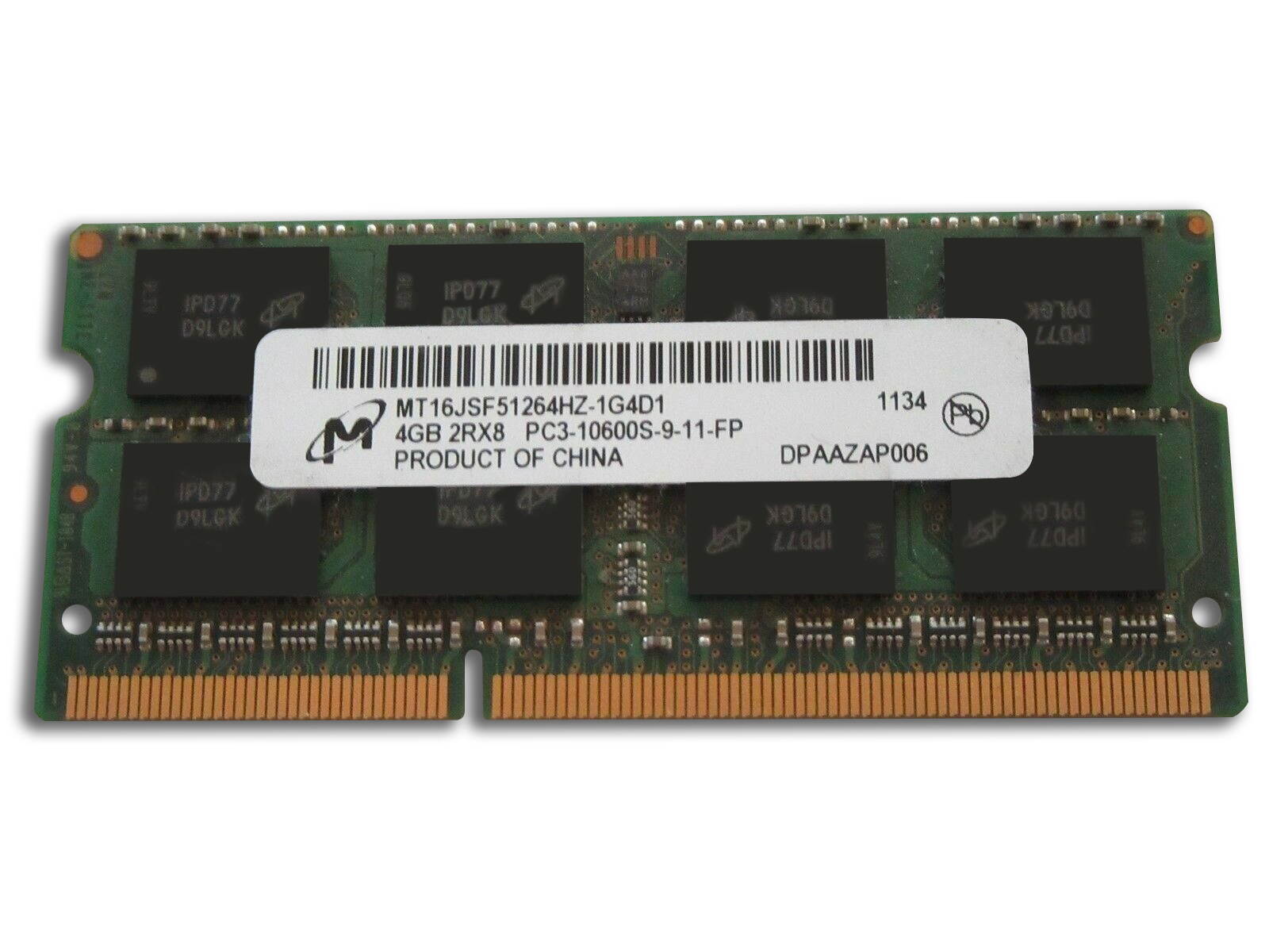 Micron 4GB  MT16JSF51264HZ-1G4D1 PC3-10600  DDR3 1333 Laptop Memory SODIMM  RAM 1.5V