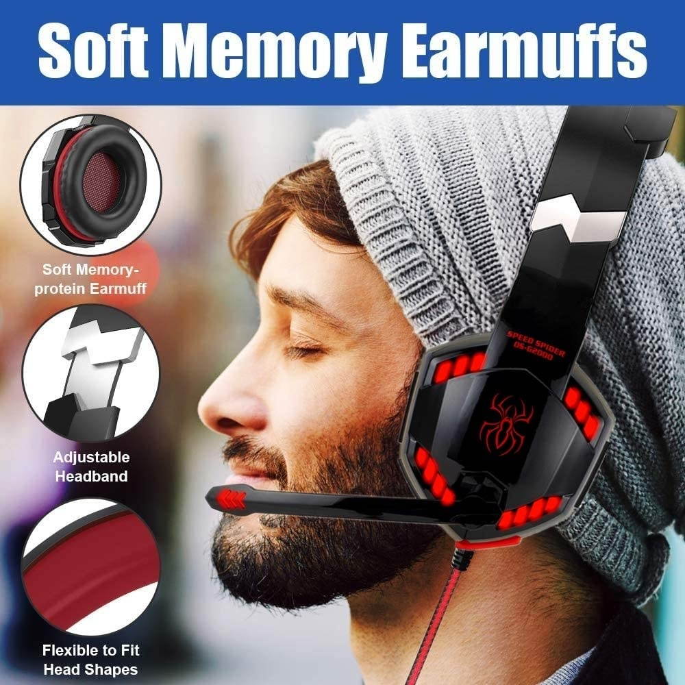 Voice Changer Gaming Headset for Phone/PS4/Xbox/Switch/IPad/Computer/Kids, Over-Ear Headphones with Volume Control LED Light Cool Style Stereo for PS4,PC,Xbox One (2-Red)