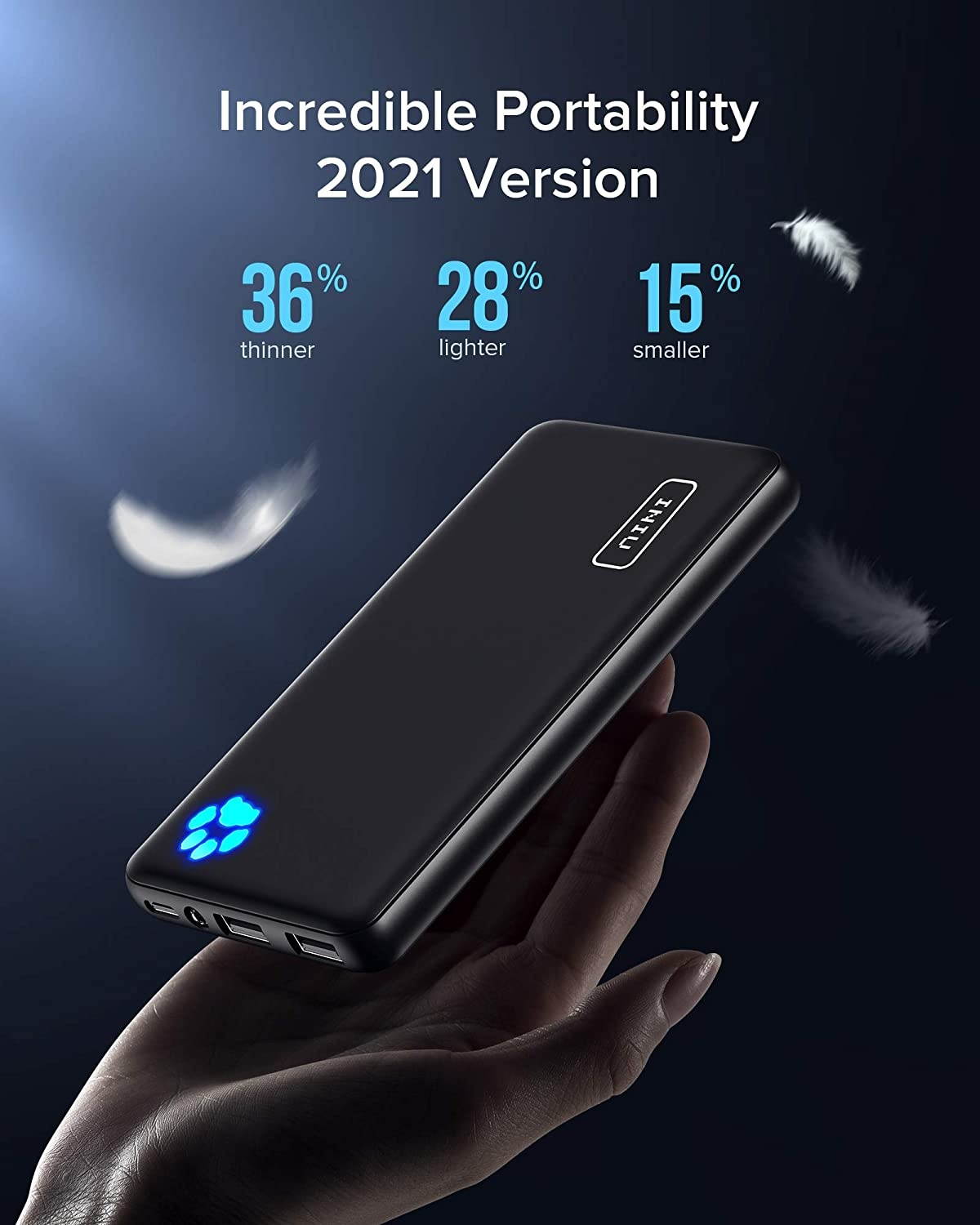 INIU Portable Charger USB C Slimmest & Lightest Triple 3A High-Speed 10000mAh Power Bank Flashlight Battery Pack Compatible with iPhone 12 11 X 8 Plus Samsung S20 Google LG iPad etc. [2021 Version]