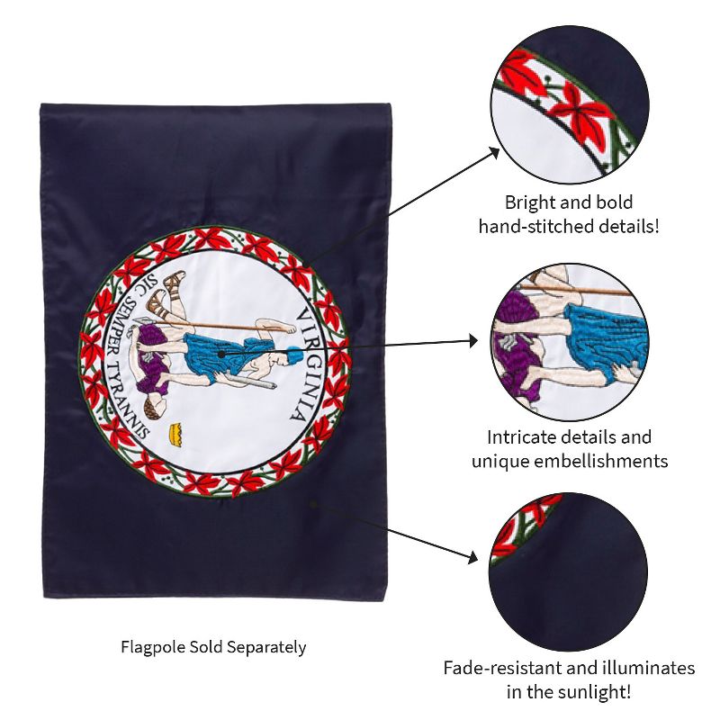 Evergreen Virginia State Flag House Applique Flag
