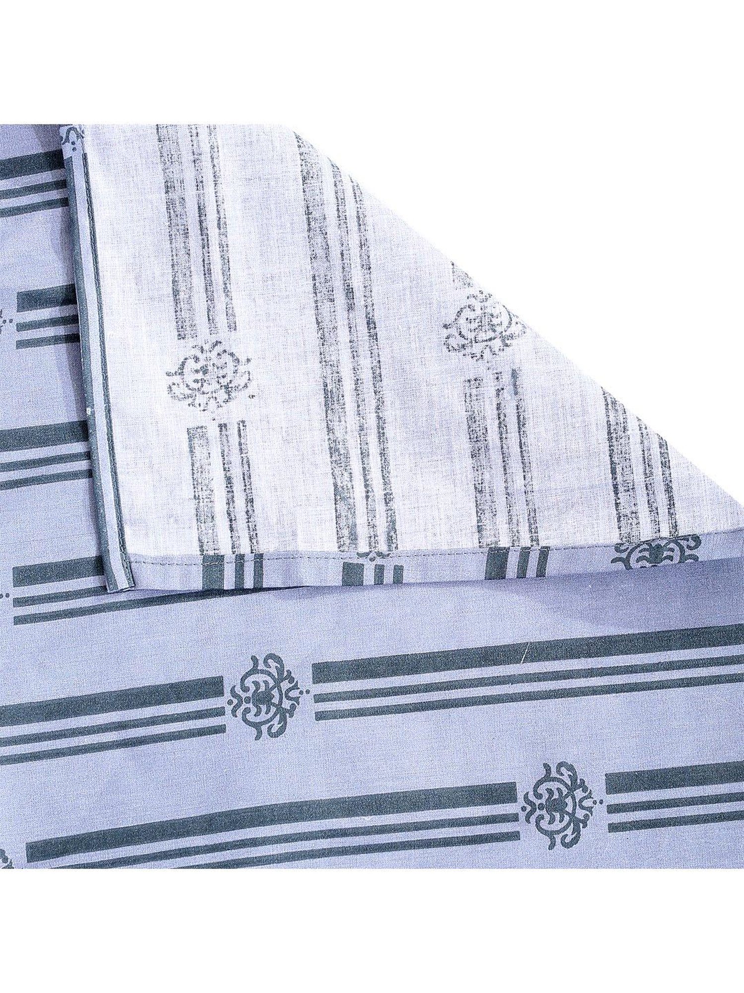 Swayam Vedic Motif Grey & Blue 180 TC Cotton Double Bedsheet with 2 Pillow covers