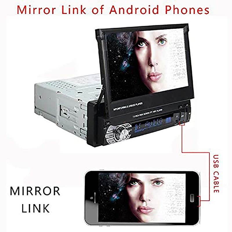 Car Stereo in Dash Single DIN 7 Inch HD Touch Digital Screen Head Unit Support Bluetooth GPS Mirror Link FM USB SD MP5 Hands-Free with Backup Camera and Microphone