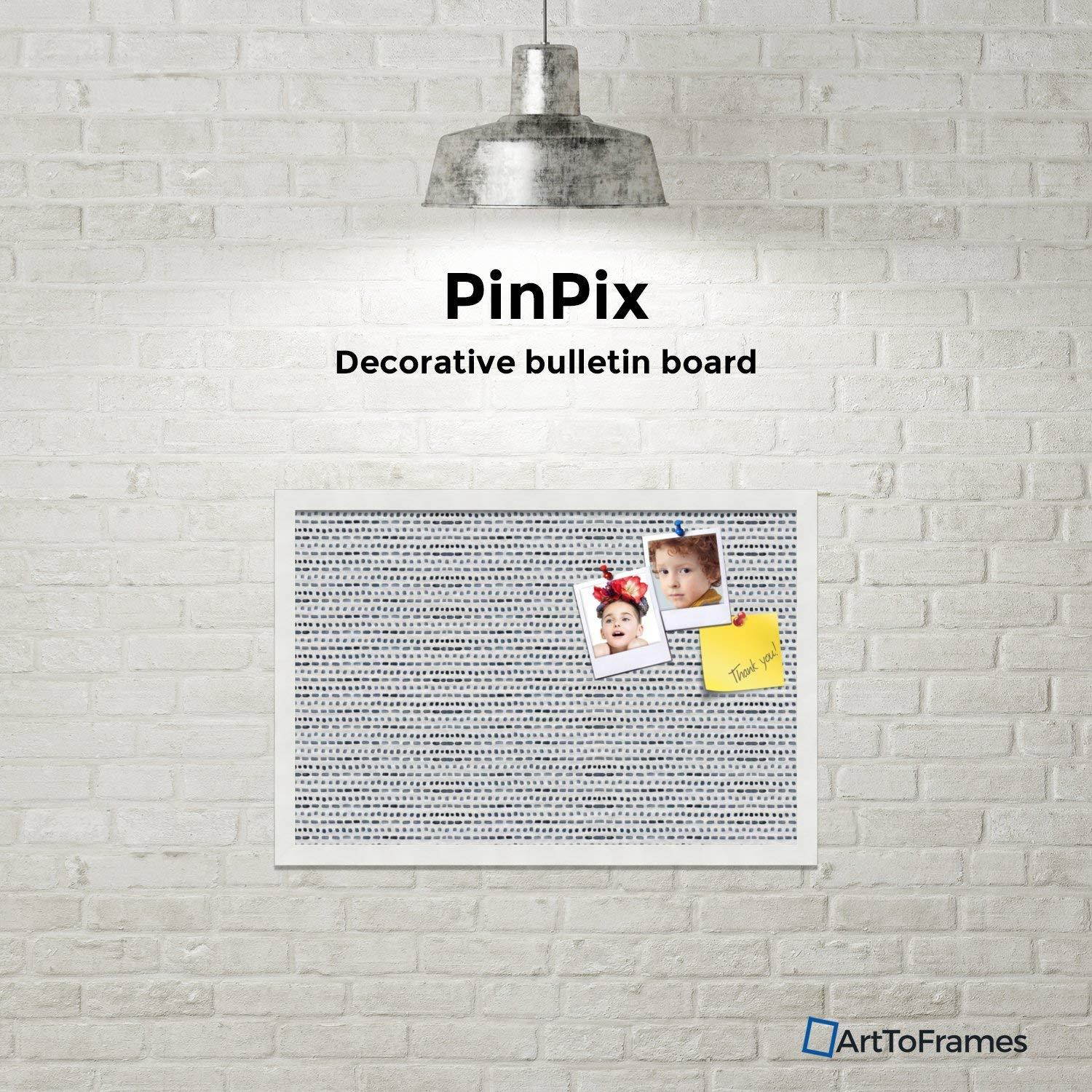 PinPix custom printed pin cork bulletin board made from canvas, Watercolor Raindrops Navy 24x16 Inches (Completed Size) and framed in Satin White Frame (PinPix-1884-24x16_FRBW26074)