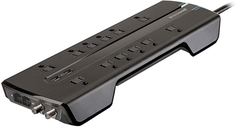 360 electrical producer3.4 surge protector with 12 outlets, 8ft cord, 3.4 amp / 17 watt usb charging, coax, and combo data