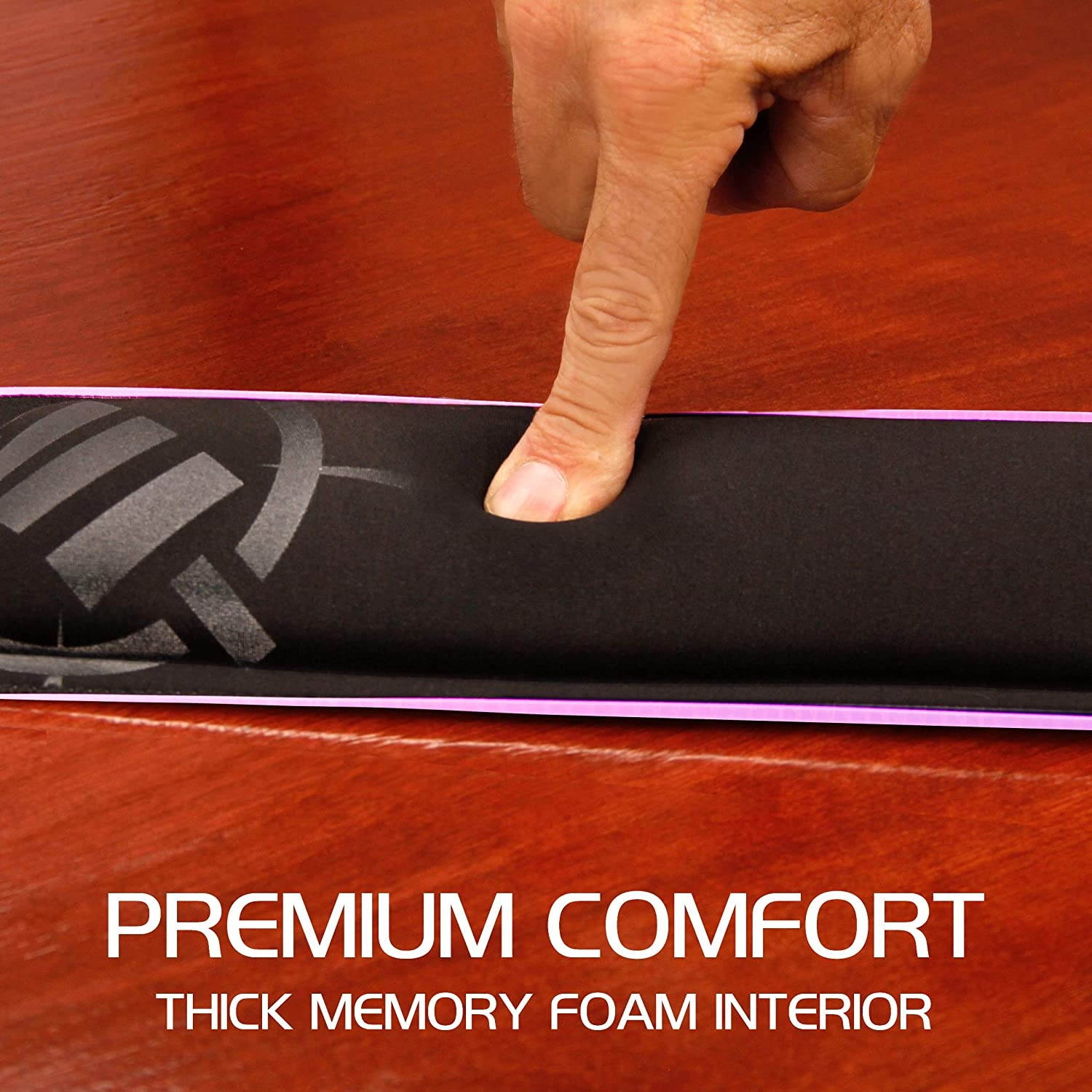 ENHANCE LED Gaming Keyboard Wrist Rest Pad with Soft Memory Foam Support for Full Size Keyboards - 7 Illuminated Colors, 3 Color Modes, Smart Control, Non-Slip Base - Thick 1" Padding for Esports