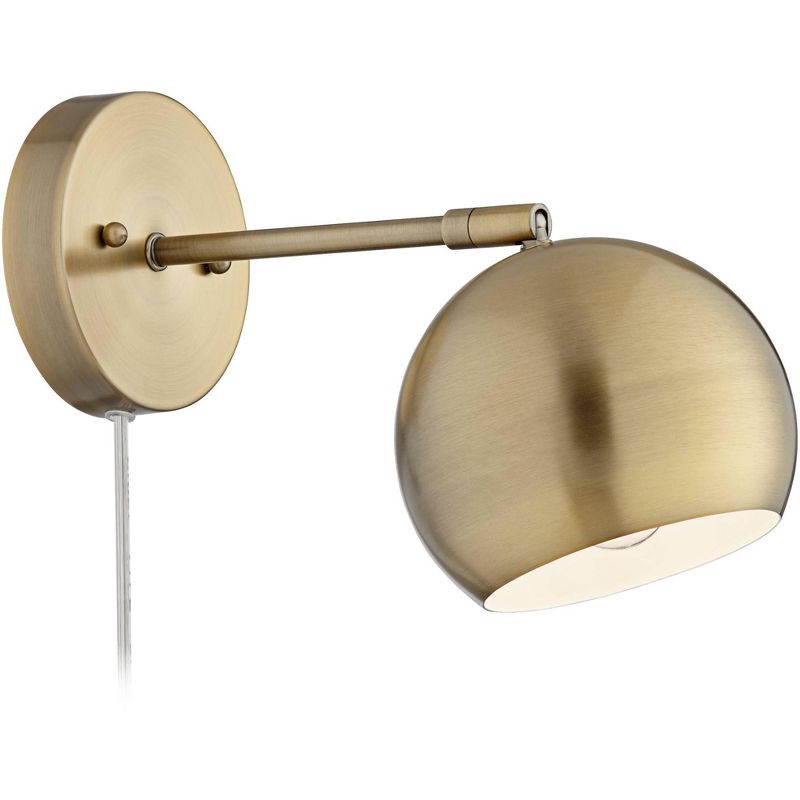360 Lighting Wall Lights LED Plug In Set of 2 Brass Sphere Shade Pin Up for Bedroom Living Room Reading