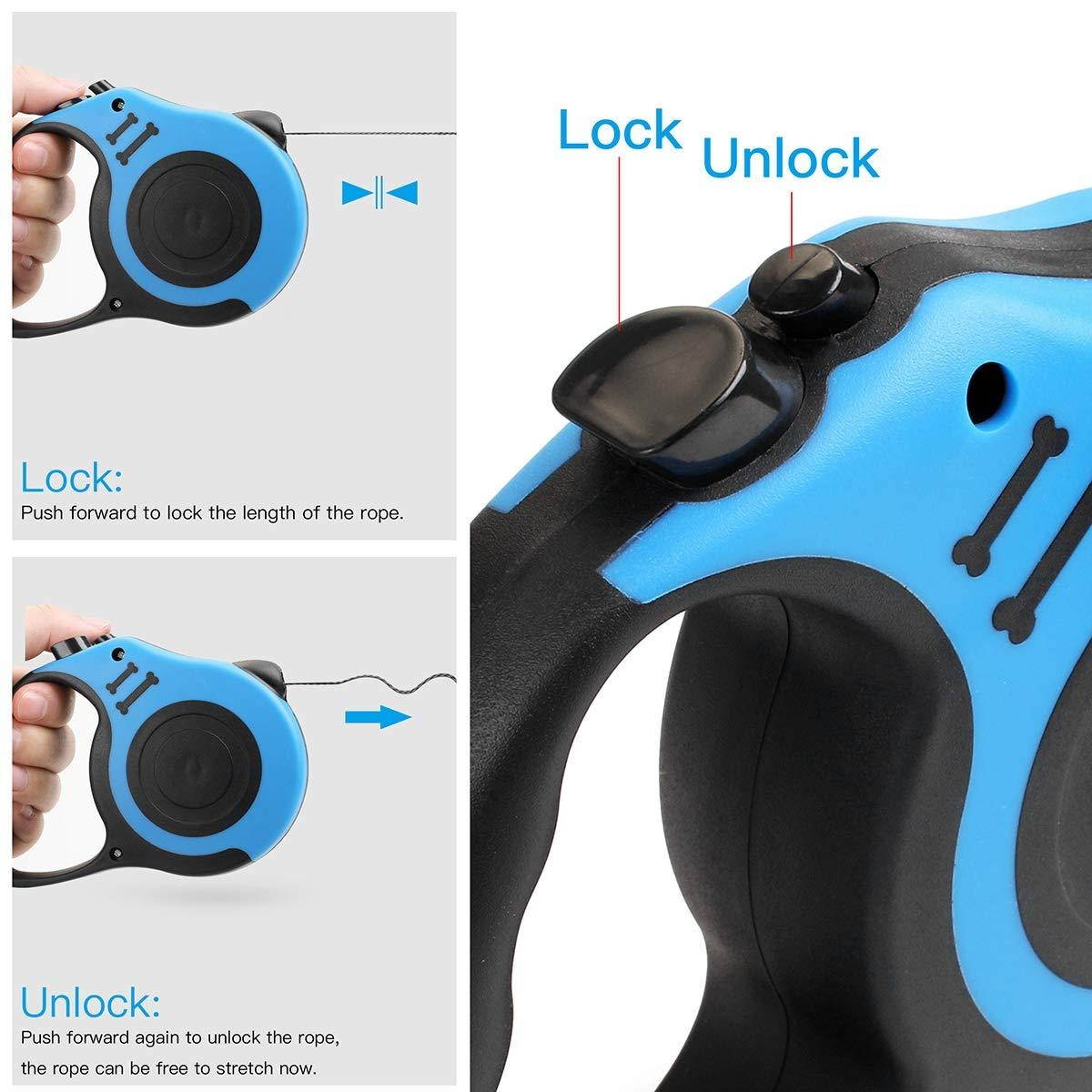 AICase Bone Printing Retractable Dog Leash Pet Lead Tape Automatic Extendable Traction Rope 5m Long Nylon One Button Break & Lock, Tangle Free, Perfect Control for Small Medium Dogs Cats