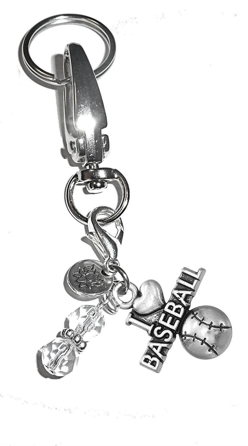 Charm Key Chain Ring, Women's Purse or Necklace Charm, Comes in a Gift Box! (I Love Baseball)