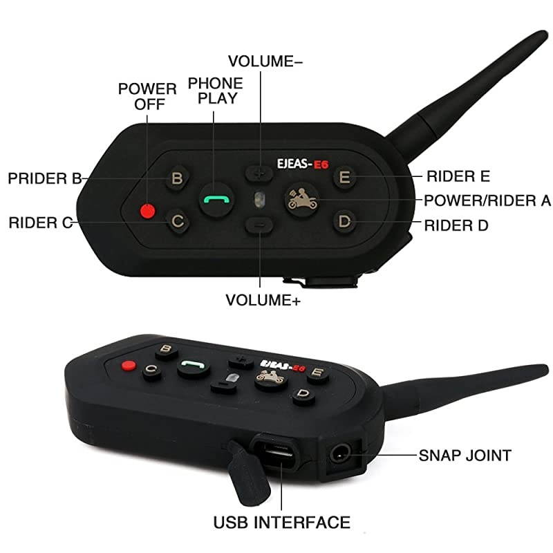 E6 Bluetooth Motorcycle Helmet Intercom Headset 1200M Motorbike Interphone Headphone 6 Riders System for Riding1pcs