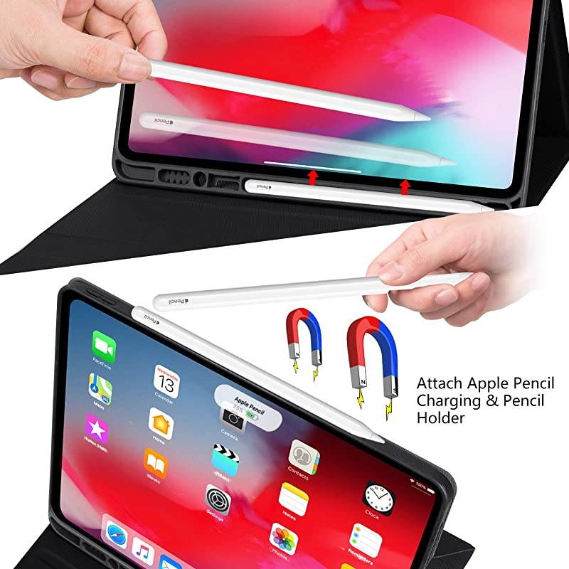 Pro 129 Case with Keyboard2018 Support Apple Pencil Charging with Pencil Holder Magnetically Detachable Wireless Keyboard for Pro 129 2018 Not for 20172015 Black