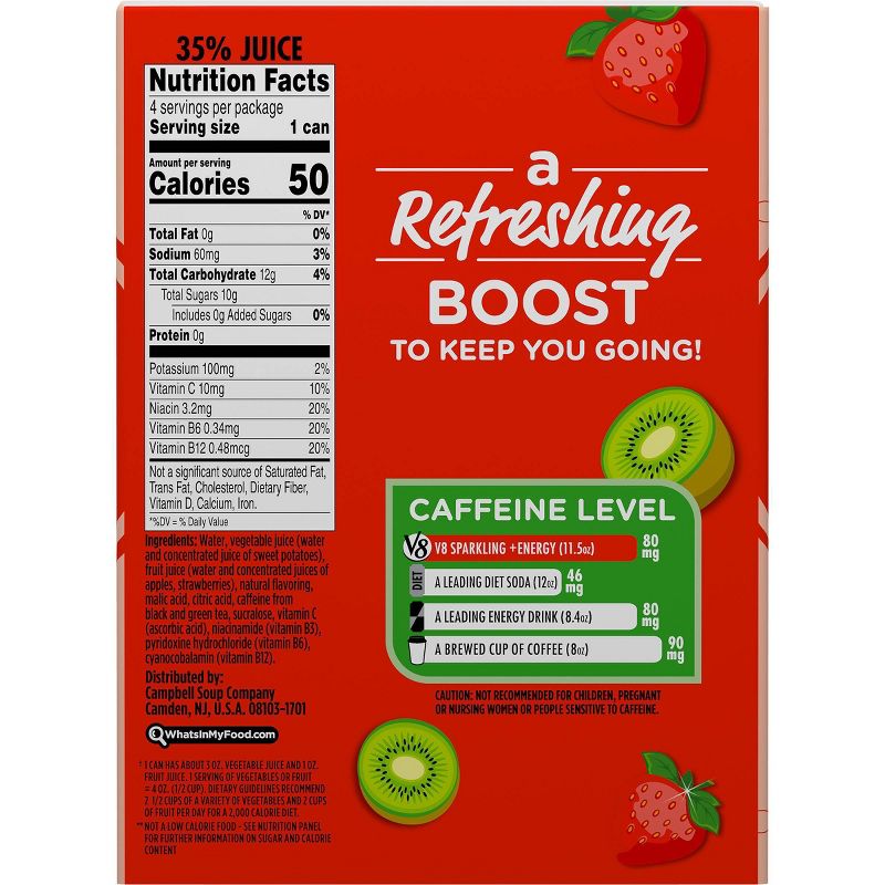 V8 Sparkling +Energy Strawberry Kiwi Juice Drink - 4pk/11.5 fl oz Cans