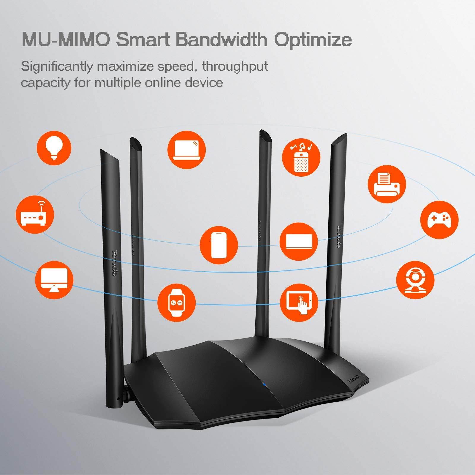 Tenda AC1200 Dual Band Gigabit Smart WiFi Router, 5Ghz High Speed Wireless Internet Router, MU-MIMO, Beamforming, Long Range Coverage by 4x6dBi Antenna, IPv6, Guest WiFi, AP Mode - 2020 New Upgraded