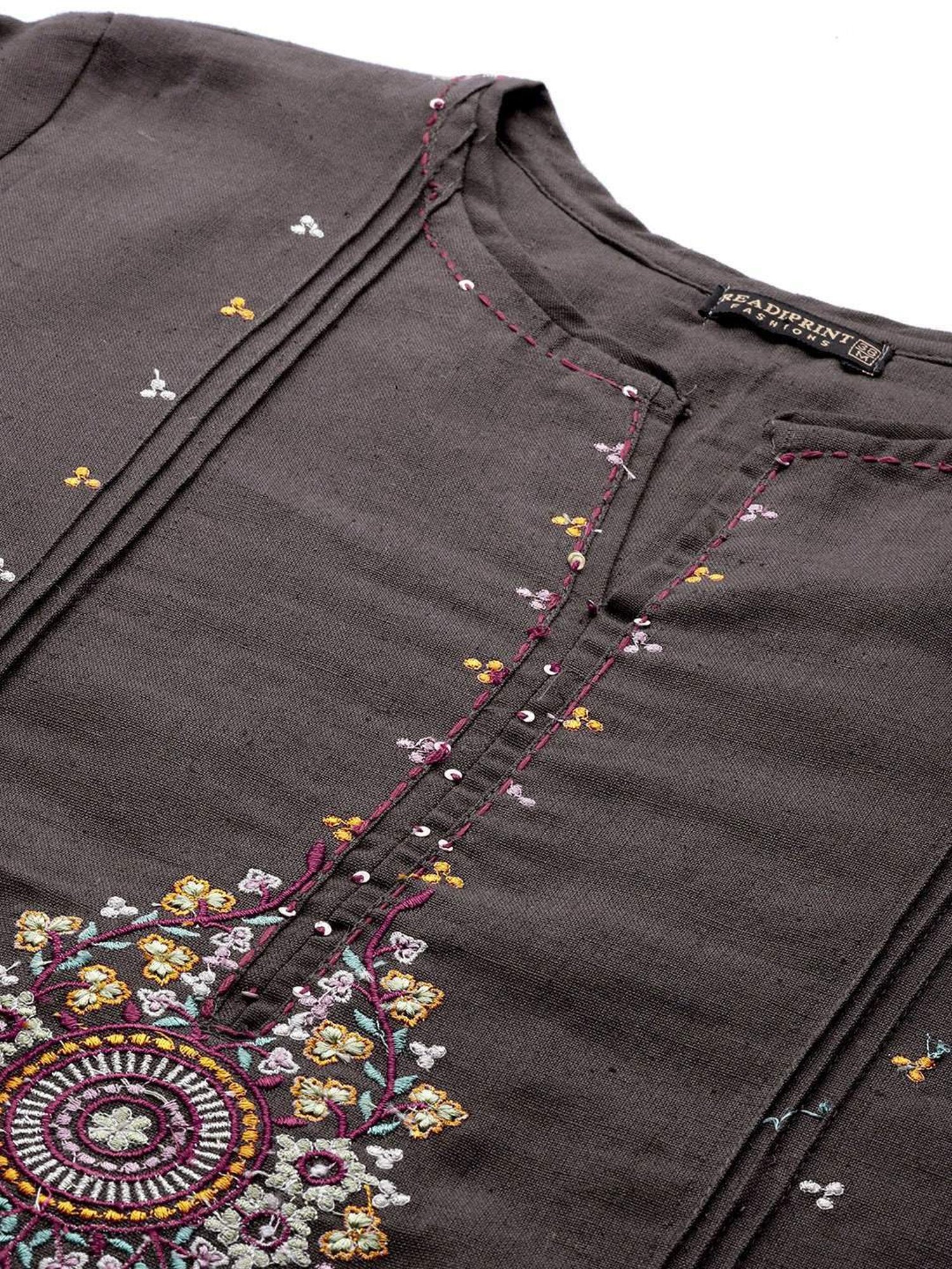 READIPRINT FASHIONS Black & White Cotton Embroidered Kurta Pant Set