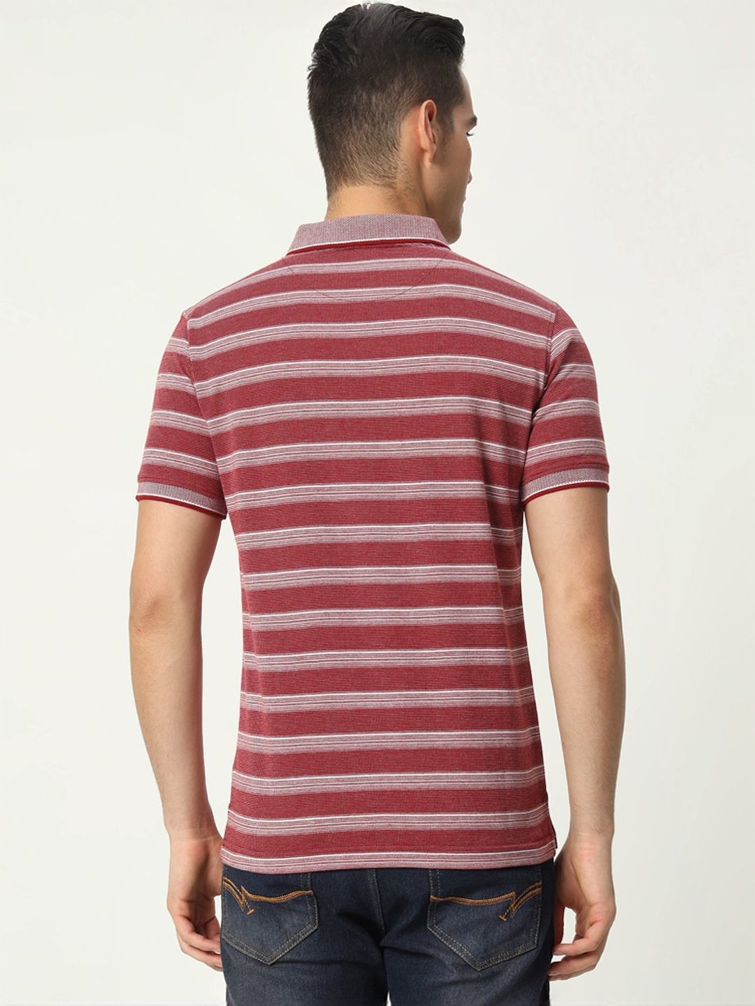Tab91 Red Regular Fit Striped Polo T-Shirts