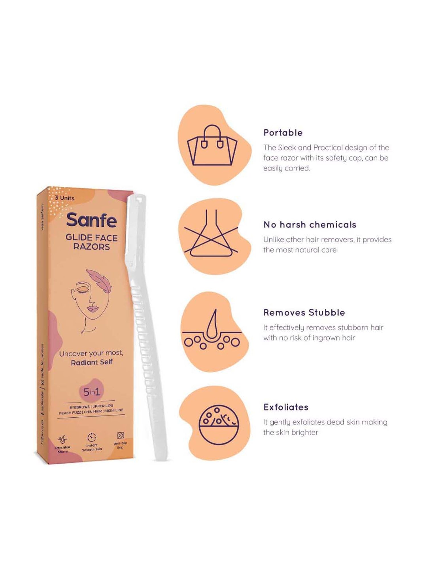 Sanfe Glide Face Razor - 3 Units - 50 gm