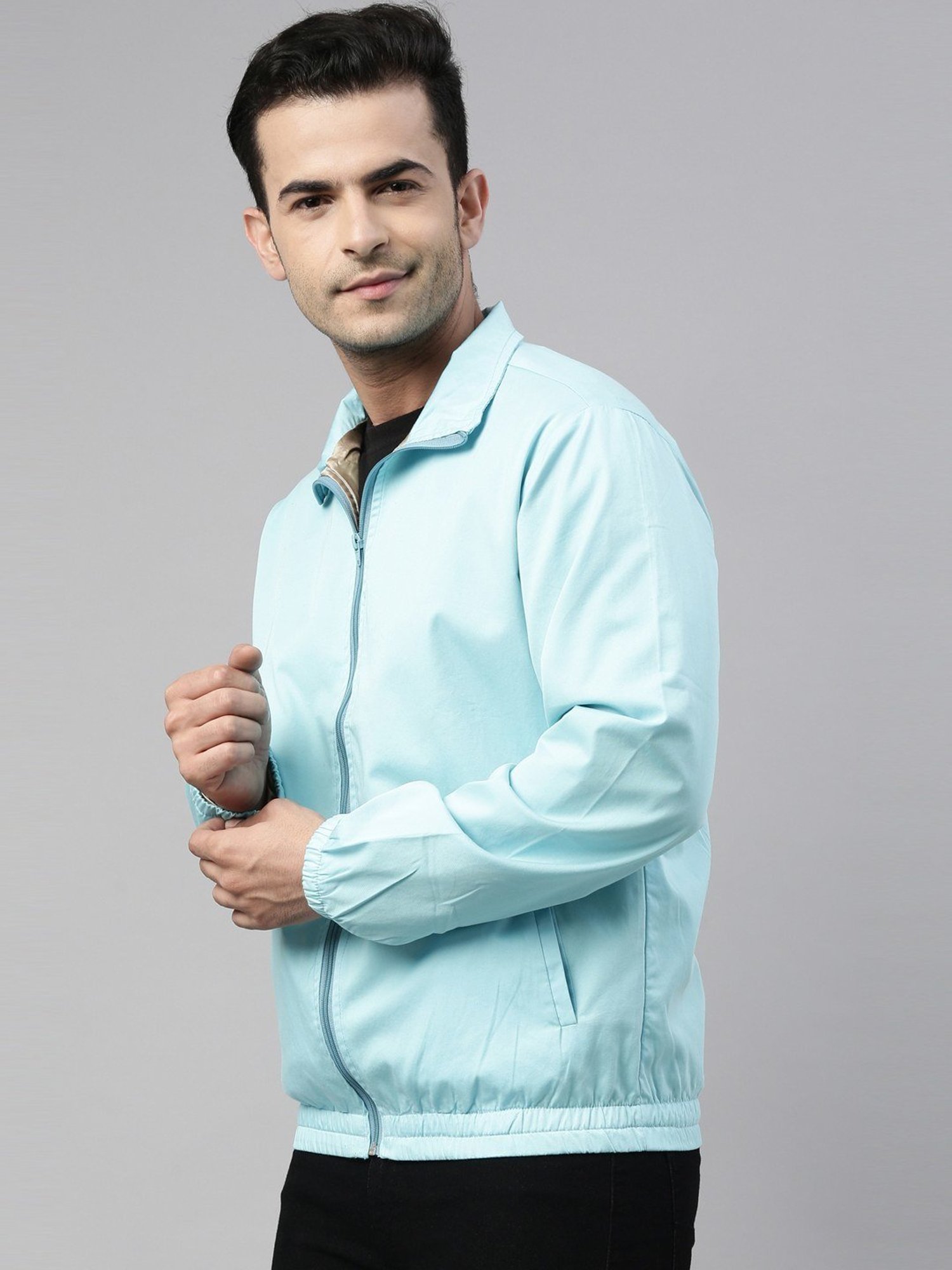 CINOCCI Blue Cotton Slim Fit Jacket
