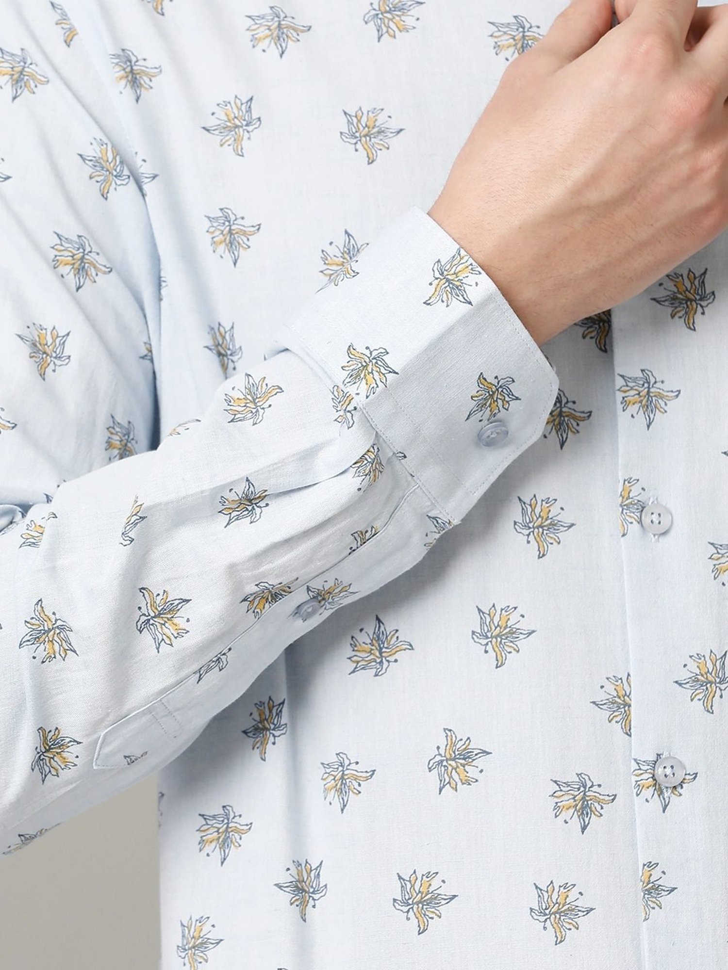 Cavallo By Linen Club Blue Linen Contemporary Fit Printed Shirt