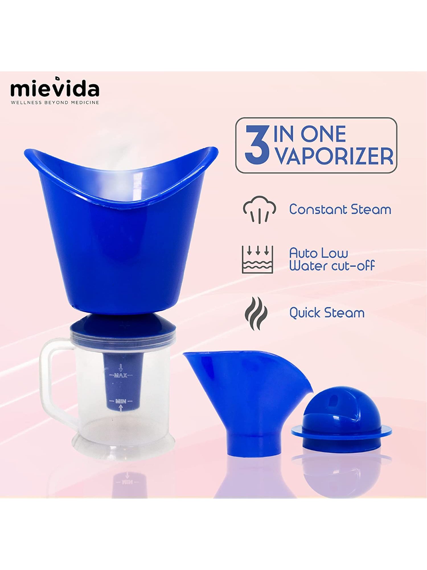 Mievida 3-in-1 Steam Inhaler Vaporizer and Facial Steamer for Cough and Cold (Blue)