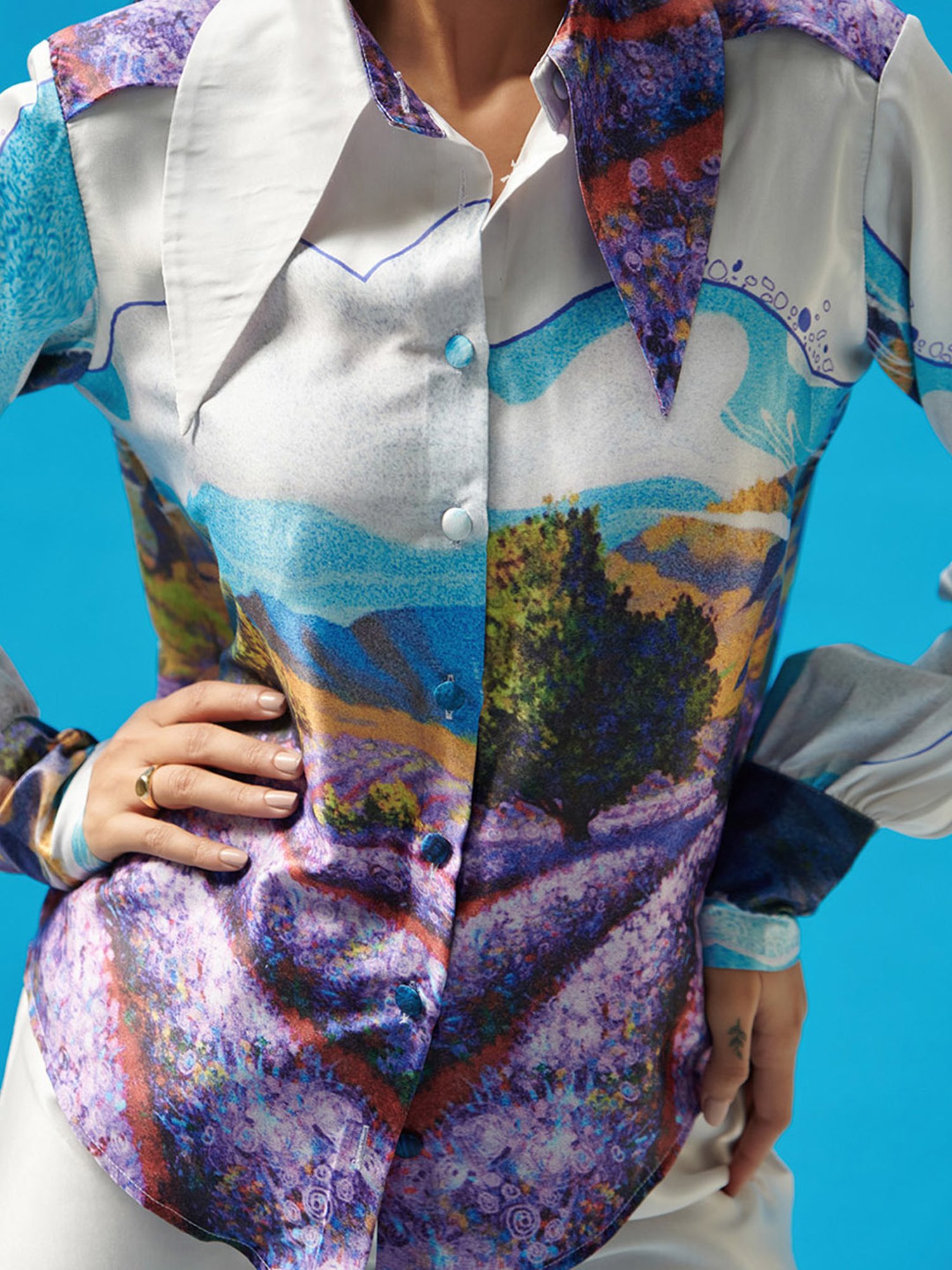 Cin Cin Long Collar Printed Shirt With Pants