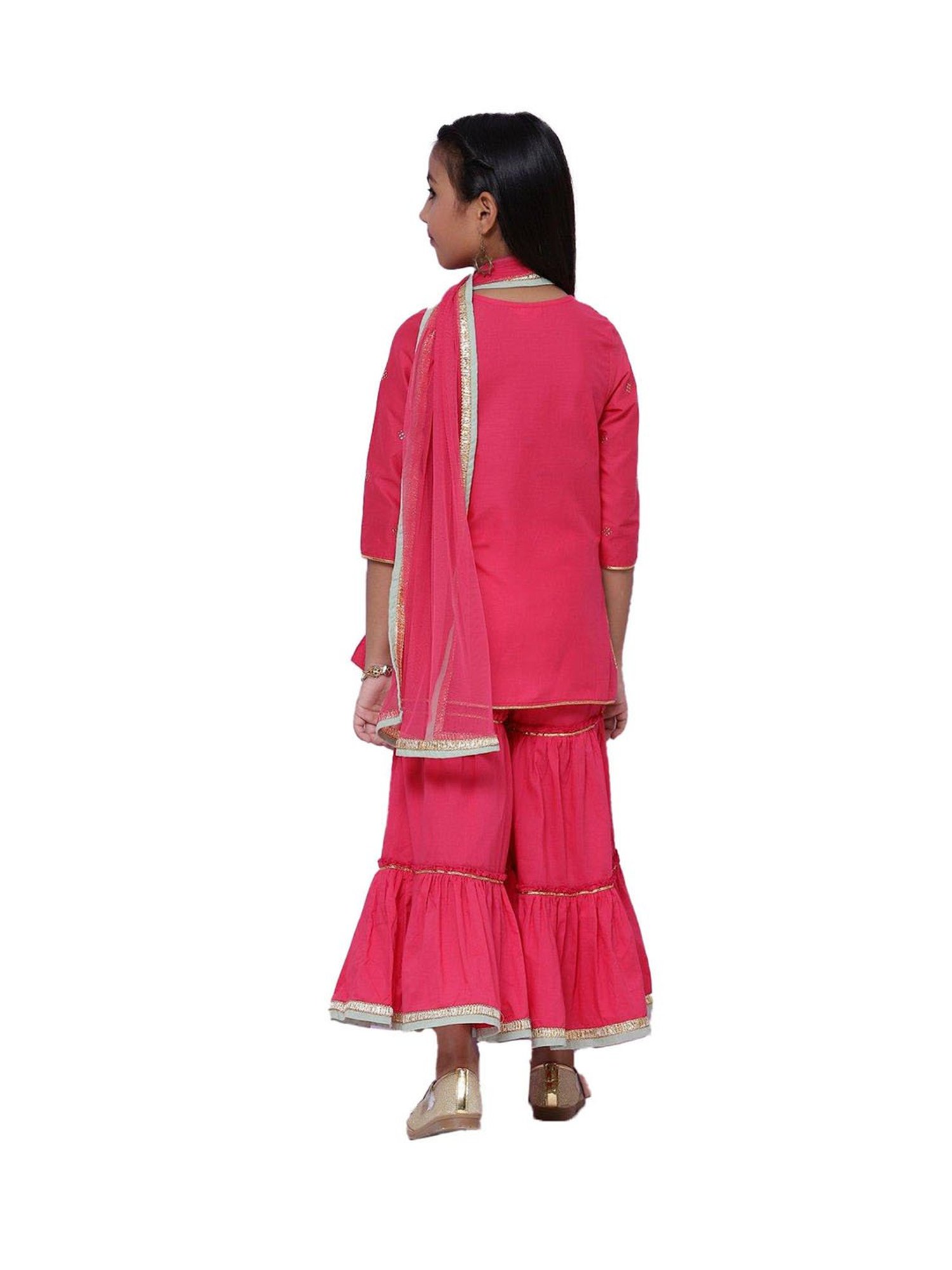 BIBA Girls Pink Printed Kurta, Sharara with Dupatta