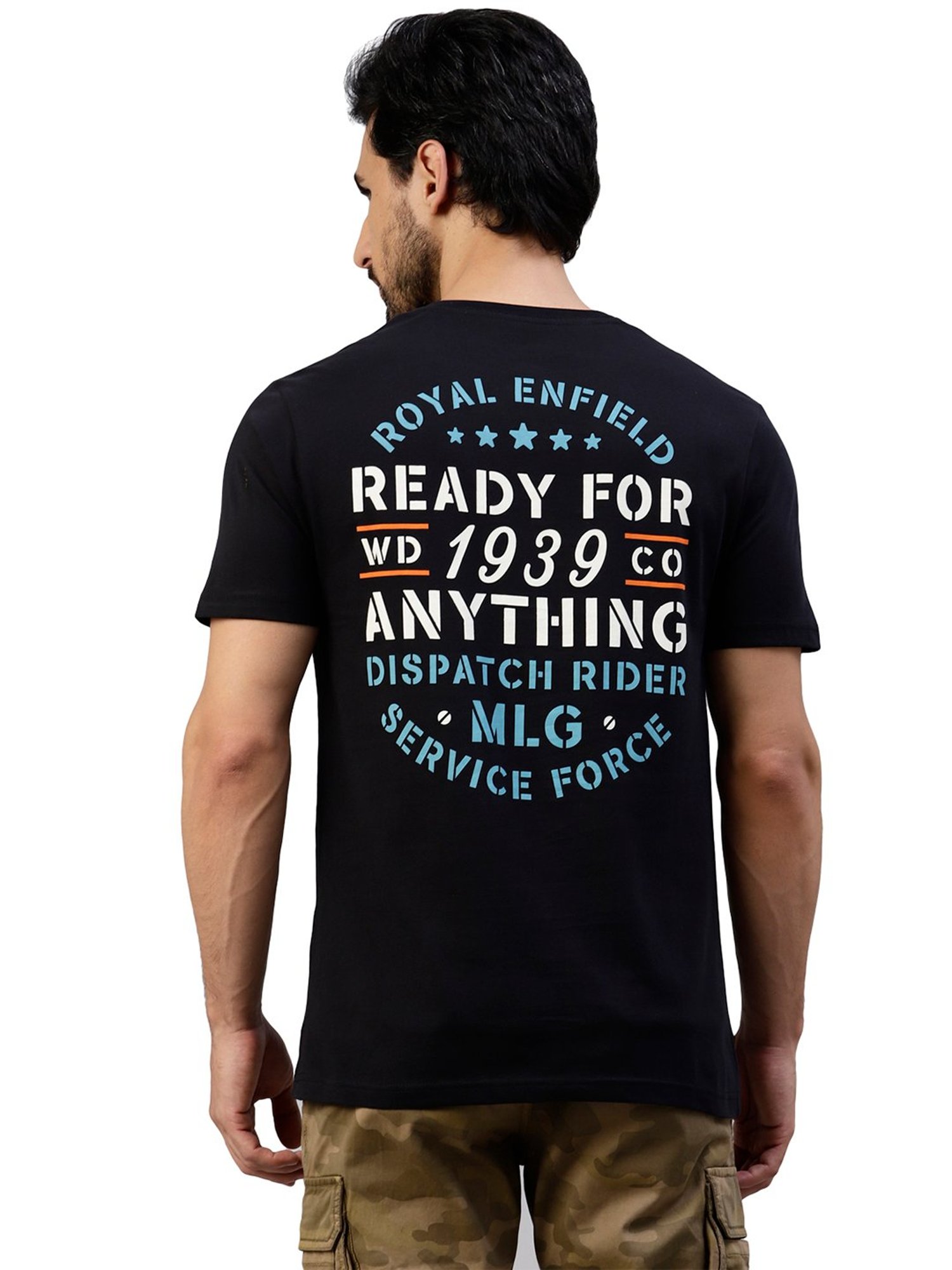 Royal Enfield Military Messenger Black Regular Fit Printed Henley T-Shirt