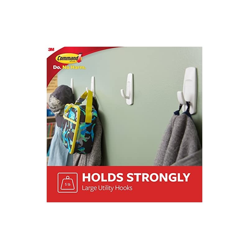 Large Utility Hook, White, 3-Hooks, 6-Strips (17003-3ES)