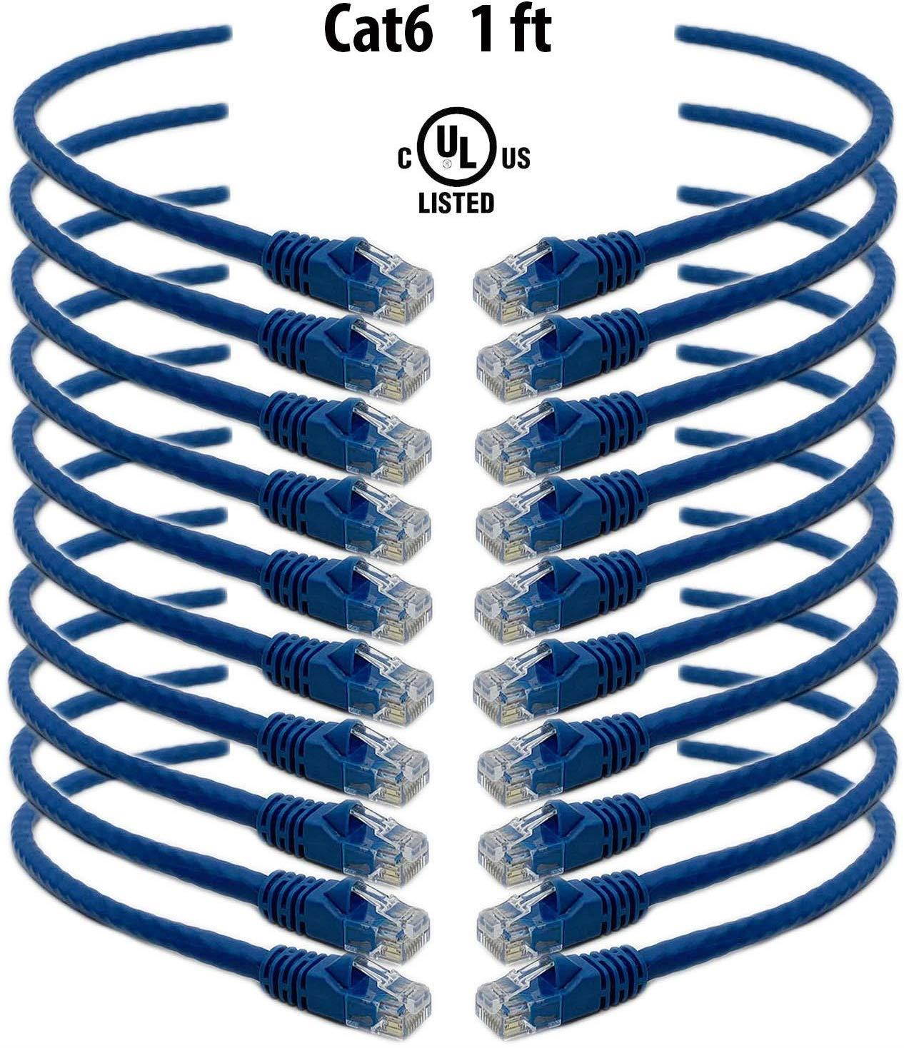 iMBAPrice (10 Pack) Blue 1 Feet (1ft) Molded UTP Cat6 Ethernet Network Patch Cable RJ45 M/M