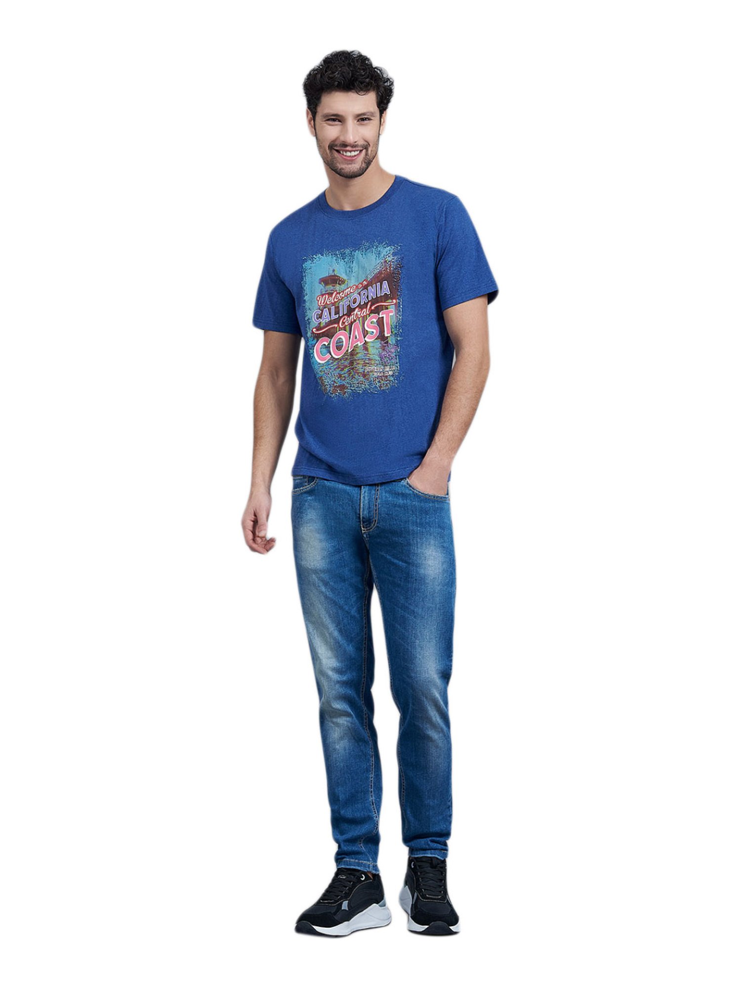 Beverly Hills Polo Club Blue Cotton Regular Fit Printed T-Shirt