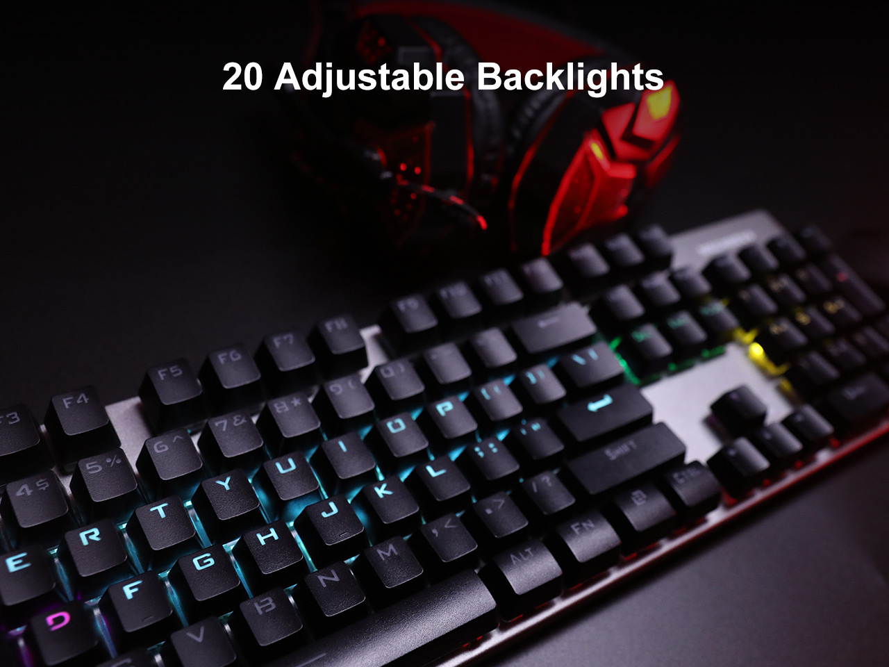 MAIBENBEN MECHREVO S1 Mechanical Gaming Keyboard 104 Keys Blue/Red/Black Switch Metal Panel Colorful Backlights Wired USB For PC Desktop Computer Laptop Notebook White/Grey Keycaps