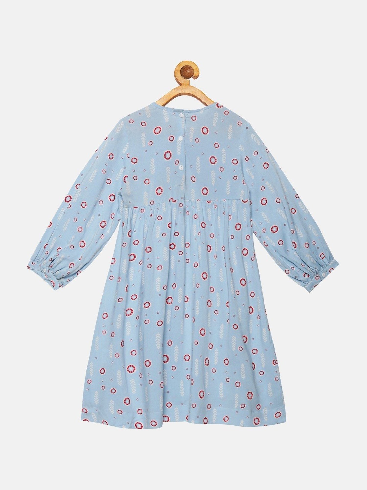Kiddopanti Kids Blue Printed Full Sleeves Dress