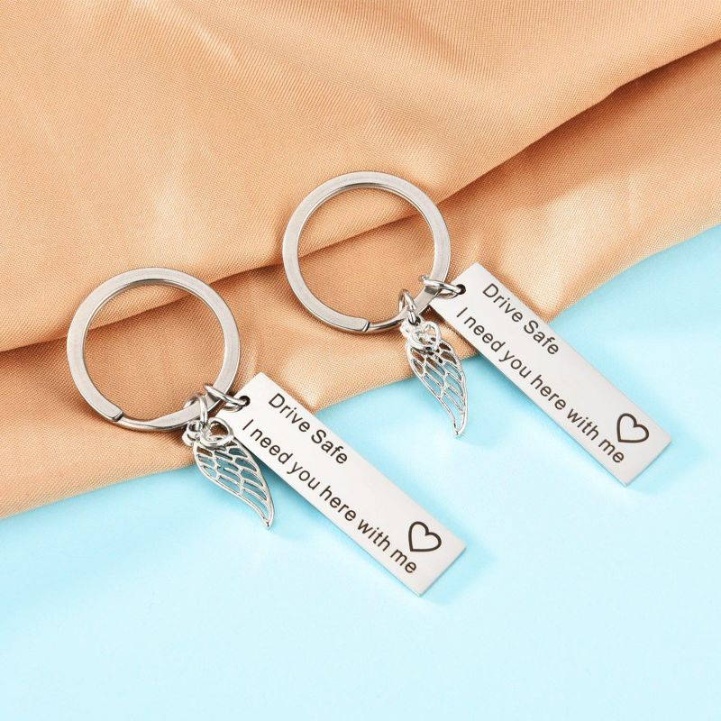 BOAO 2 Pack Drive Safe Keychains with Wing Pendant I Need You Here with Me Keychain for Trucker Dad Husband Boyfriend Valentines Day Gift