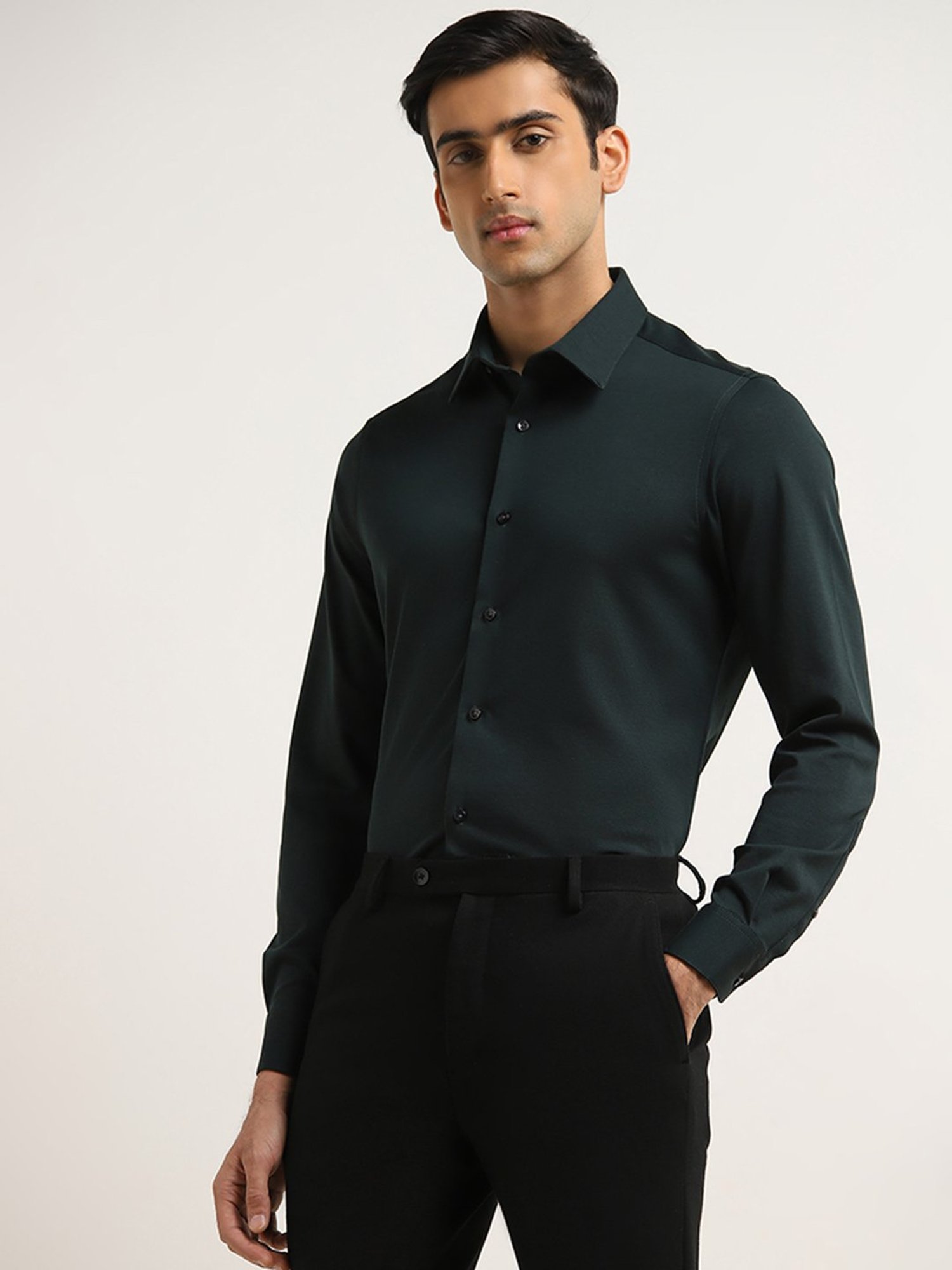 WES Formals by Westside Dark Green Slim-Fit Shirt