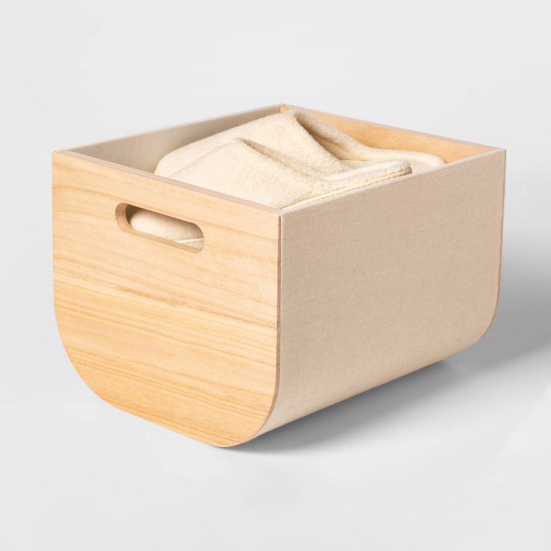 Small Paulownia Wood Bin with Fabric Sides Light Gray 8"x10" - Project 62™