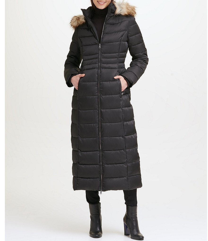 Kenneth Cole New York Faux Fur Trim Hooded Maxi Down Puffer Coat