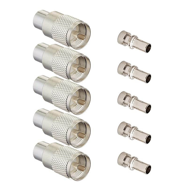Silver UHFPL259 Male Solder Coax Connector for 50ohm Low Loss RG8x RG213 RG214 9913 RF Cable Pack of 5